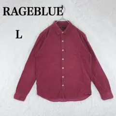 【レイジーブルー】メンズ 長袖 シャツ ドット柄 コーデュロイ調 L 濃いレッド