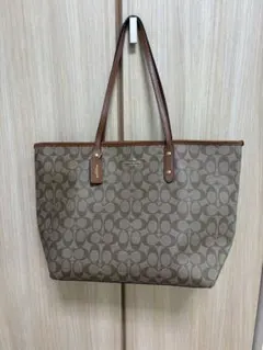 COACH コーチ A4 ロゴトートバッグ　シグネチャーPVCベージュ　キャメル