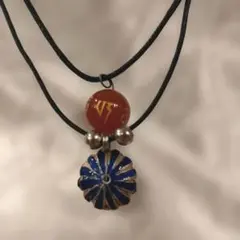 赤「六字真言」念珠 と七宝焼ペンダントの2本セットネックレス