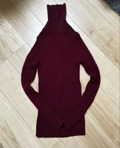 無印良品　ハイネックセーター　洗えるウールリブタートルネックセーター　M