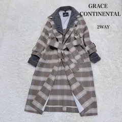 極美品　グレースコンチネンタル　チェックデニムトレンチコート ロング　36