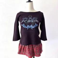 【激レア】00s Y2K グランジ 十字架スタッズニット アンゴラ混 TK M