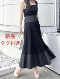 新品タグ付き★MERCURYDUO パネルレースバックシャンワンピース　黒　M