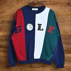 90s　グランパコア　ゴルフ 刺繍 スウェット　マルチカラー　ネイビー系