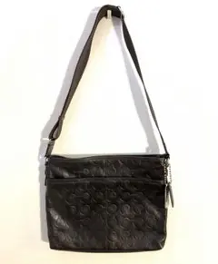美品 コーチ オプアート オールレザー ショルダーバッグ 70248 ブラック COACH 70248 Op Art Leather Flat Crossbody Satchel オプ