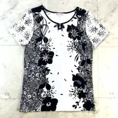 スーパービューティー 花柄ビジュー リボン 半袖ニット カットソー 白黒 極美品のサムネイル