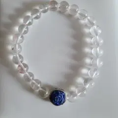 水晶 ラピスラズリブレスレット　約内径16㎝ 　 7㎜オーバー玉