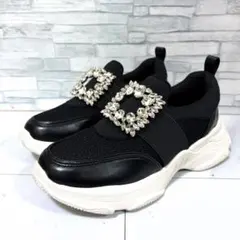 極美品 RANDA ランダ スクエアビジューパーツスニーカー 厚底 黒 白 M