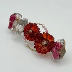 バレッタ ヘアアクセサリー 赤 ピンク クリア 花モチーフ 上品