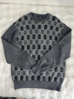 【美品/日本製】バーバリーロンドン ウール ニットセーター L チェック グレー