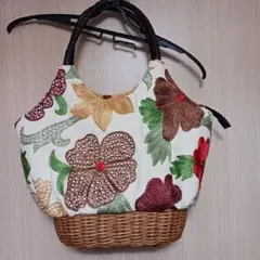 alfajill かごバッグ 花柄刺繍 キャンバス地