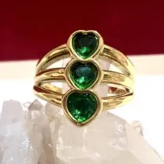 ヴィンテージデザインアクセサリーリングゴールドグリーンハート遺品整理生前整理
