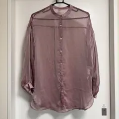 シャイニーシアーバンドカラーシャツ ピンク