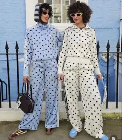 adidas サテン 水玉 TT トラックトップ 白　上下セット