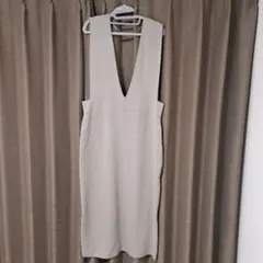 ベージュ ノースリーブ Vネック ロングワンピース