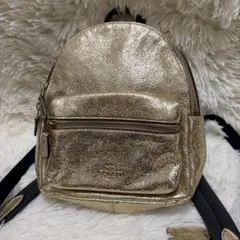 【美品】COACH コーチ　リュック　メタリック　ゴールド