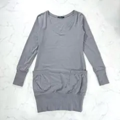 イング　ワンピース　グレー　M 裾リブ　伸縮　きれいめ　大人カジュアル　ポケット