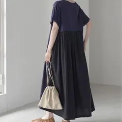 AMERICANHOLIC新品タグ付き クルーネック異素材カットワンピース NV