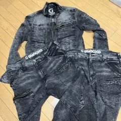 グランシスコ 作業服 デニム 上下セットストレッチジャケット カーゴパンツ×2枚