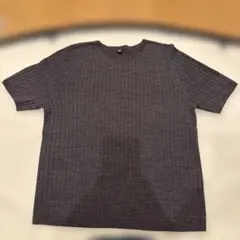 ユニクロ 3D メリノリブクルーネックセーター 5分袖 グレー 毛100% XL