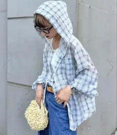 新品☆シアーチェック フード付きシアーシャツ