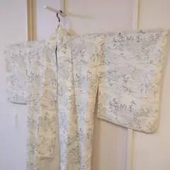 未着用品】単衣 小千谷紬 玉糸手引き真綿 ベージュ色 先練り糸くびり