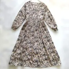 長袖ワンピース 春 M サイズ40 ベージュ 花柄 美品 RAMIRAL