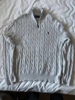 ポロラルフローレン ハーフジップ コットン ケーブルニット ライトグレー L