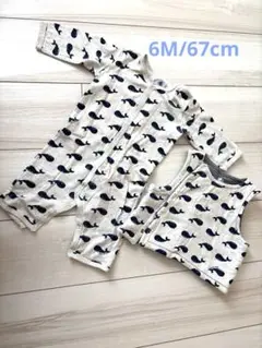 Petit Bateau クジラ柄ロンパース　6M/67cm