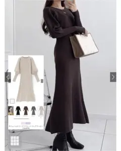 GRLボリュームスリーブ リブニットフレアワンピース rut876