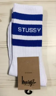 stussy ステューシー ライン ソックス 靴下 メンズ ホワイト 白×青