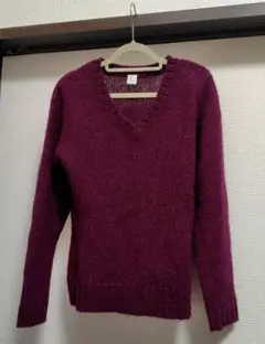 パープル Vネック セーター 長袖