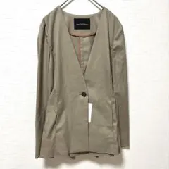 【グリーンレーベルリラクシング 】ノーカラージャケット リネンライク ベルト付き