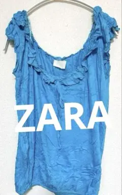 ZARAベーシックカットソーフリルターコイズブルーMのサムネイル