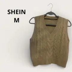 SHEIN キャメル ベージュ Vネック ニット ベスト M レイヤード 美品