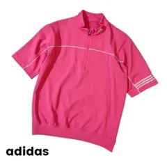 C-22 adidas　半袖　ニットゴルフウェア　メンズМ　ピンク　ハーフジップ