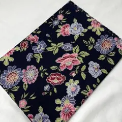 ネイビー 花柄 綿生地　和柄