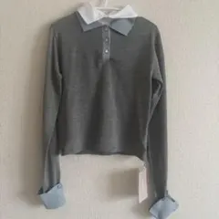 mily bilet グレー 水色 襟 長袖ポロシャツ ミウィビレット