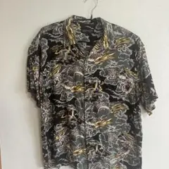 ▪️FLAT HEADフラッドヘッド 百虎ちりめんアロハ ハワイアンシャツM黒