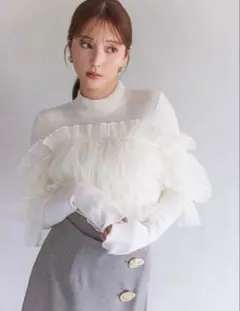 SNIDEL チュールオフショルドッキングニットプルオーバー