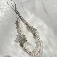 No.68 ハンドメイド パール＆クリスタル ストラップ