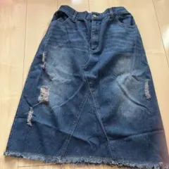 デニムタイトスカート ダメージ加工 ゴムウエスト