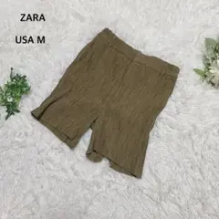 ザラ　ショートパンツ　キュロット　プリーツ加工　ウエストゴム　USA M 茶