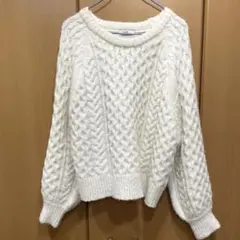 earth music&ecology ケーブル編みニットプルオーバー ホワイト