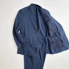 美品 GU ウォッシャブルスーツ セットアップ ストレッチ ネイビー メンズL