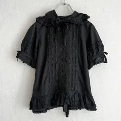 【極美品】PINK HOUSE 長袖ブラウス ブラック ピコフリル リボン ピンクハウス PINKHOUSE 24AW ローズレース使い ブラウス