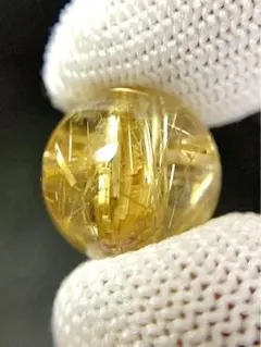 金針が輝く大玉】14.7mmの超高品質タイチンルチルクォーツ穴開きビーズ 