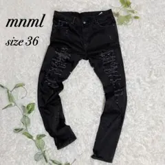 超美品　mnml　ミニマル　デニムパンツ　ダメージ加工　ペイズリー　ブラック