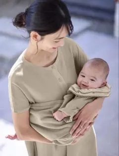 【新品未使用】エンジェリーべ　ベビー退院着2点セット　ベージュ