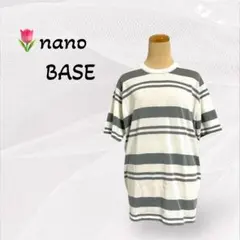 1762【nano BASE】ニット セーター チュニック 半袖薄手ボーダー L